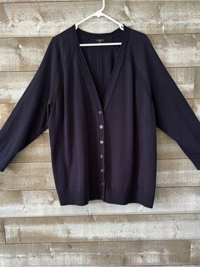 Talbots Navy Blue V-Neck Button-Front Cardigan.